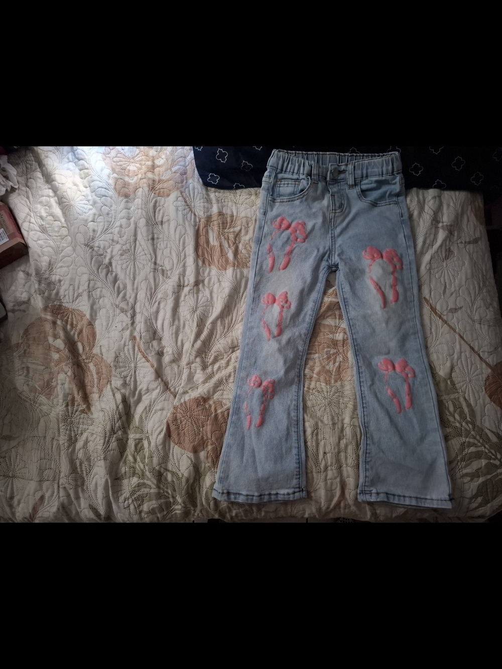 Light Blue Girls' Jeans with Pink Heart Patches